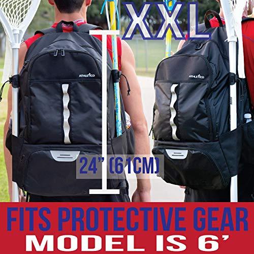 Athletico Lacrosse Bag - Extra Large Lacrosse Backpack - Holds All Lacrosse or Field Hockey Equipment - Two Stick Holders and Separate Cleats