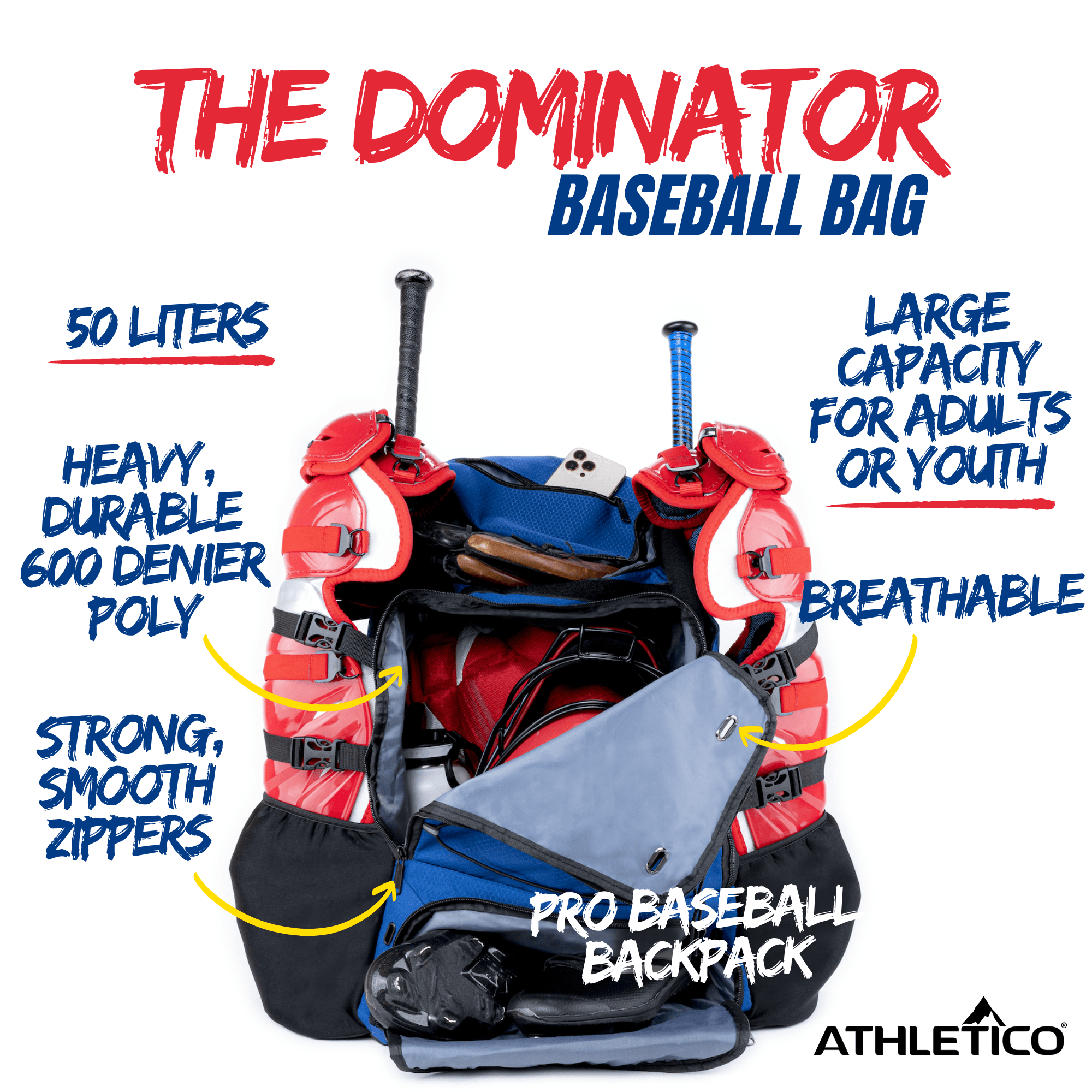 Athletico Dominator Baseball Catcher Backpack Black