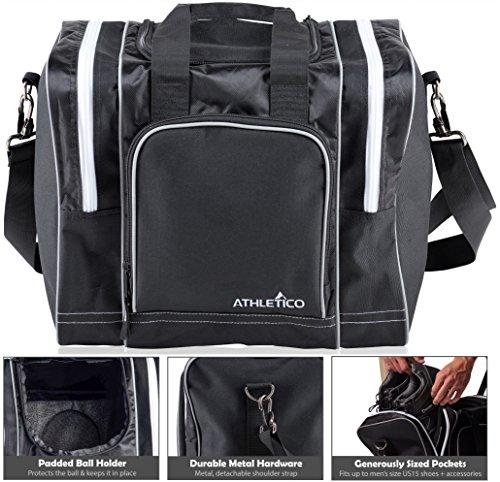 Athletico Bowling Bag for Single Ball - Single Ball Tote Bag with Padded Ball Holder - Fits A Single Pair of Bowling Shoes Up to Mens Size 14 (Black)