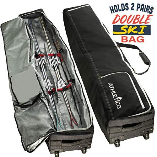 k2 all ski roller wheeled ski bag Athletico Rolling Double Ski Bag Black / 175.0 Centimeters