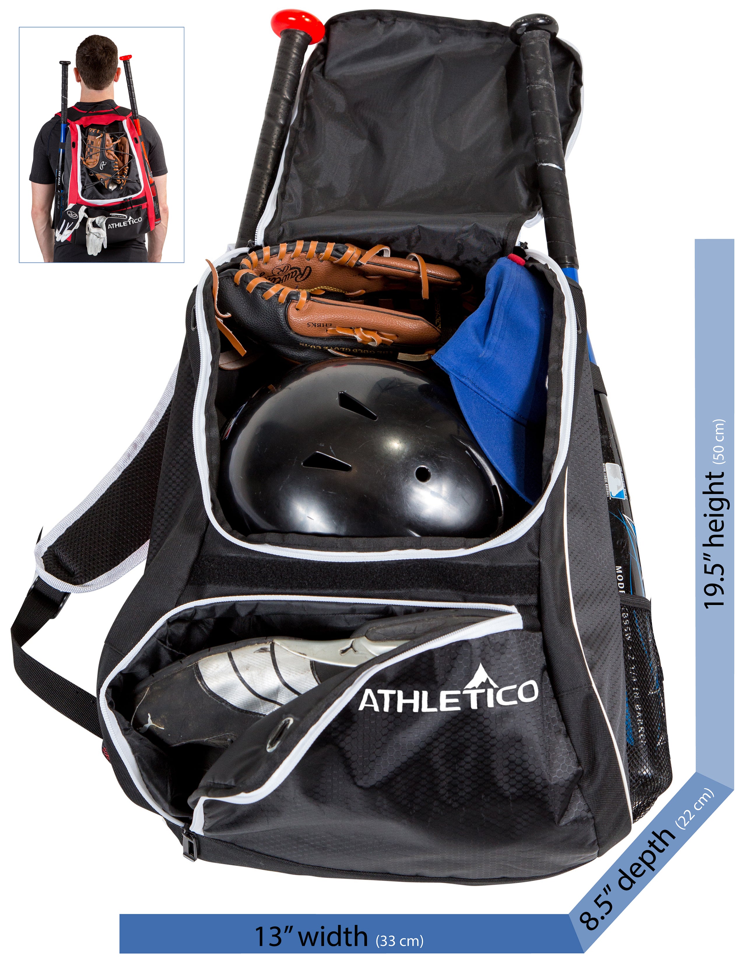 Athletico Baseball Bat Bag - Backpack for Baseball T-Ball & Softball Equipment & Gear for Youth and Adults | Holds Bat Helmet Glove & Shoe